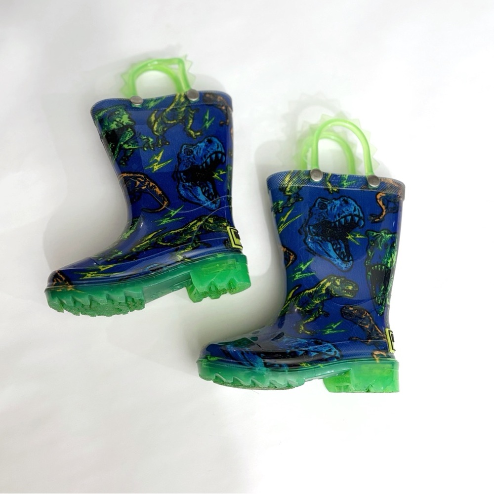 Western Chief Boys Rain Boots US 5 Blue Dino Light-Up Kidcore Cute